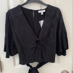 COPY - Black silky crop top! Open back with tie up!